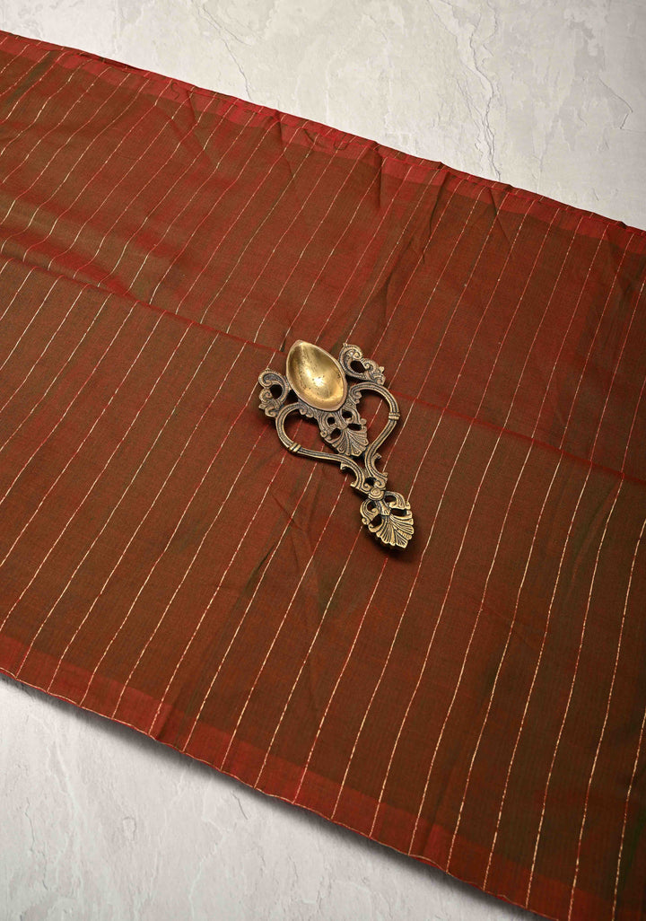Handwoven Maheshwari Reversible Cotton Saree in Green and No blouse Piece