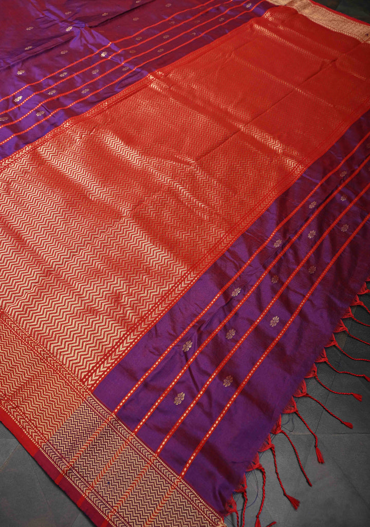 Purple Dual Tone Maheshwari Pure Silk Saree with Chunri Buttis and Zari Border | SILK MARK CERTIFIED