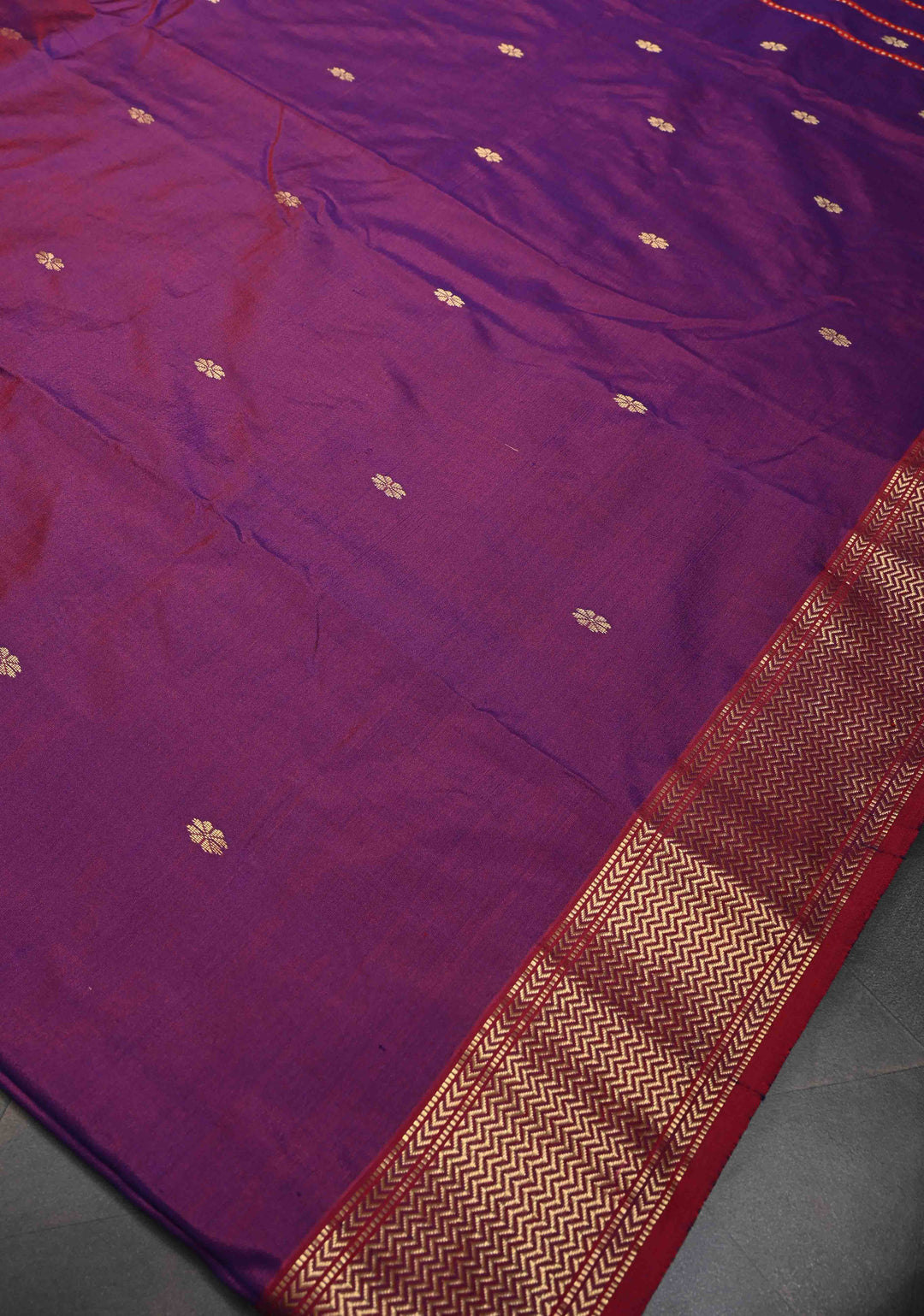 Purple Dual Tone Maheshwari Pure Silk Saree with Chunri Buttis and Zari Border | SILK MARK CERTIFIED
