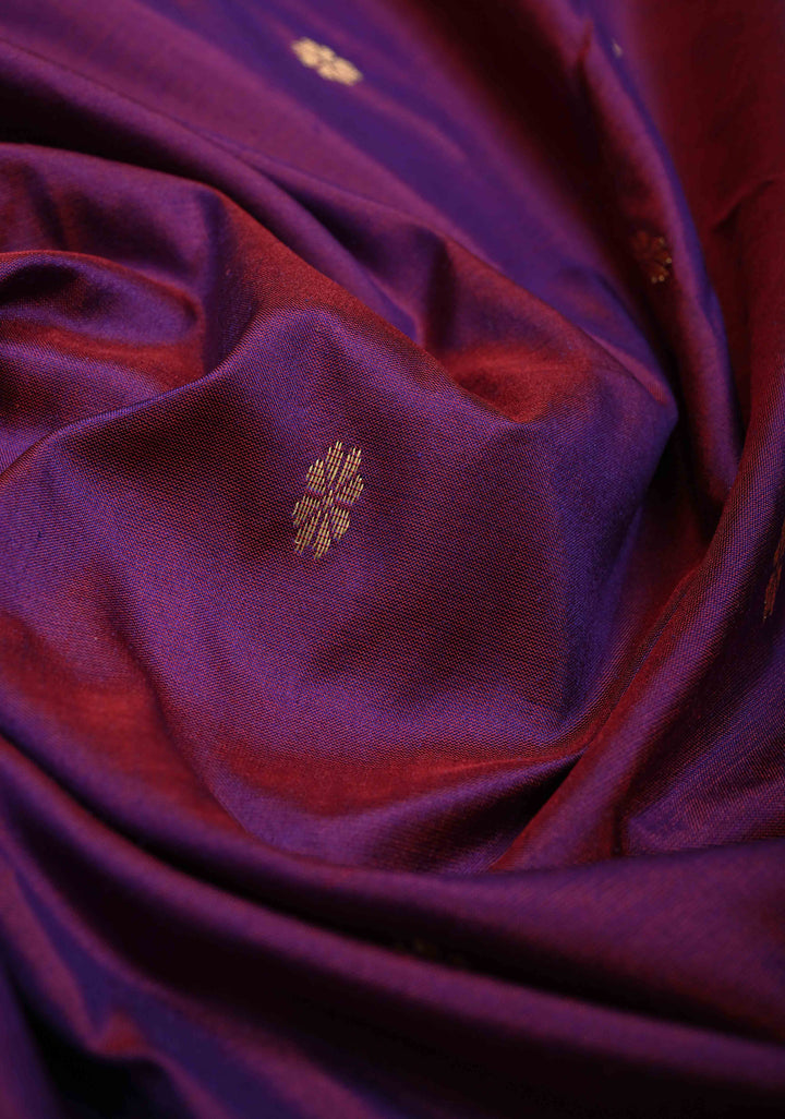 Purple Dual Tone Maheshwari Pure Silk Saree with Chunri Buttis and Zari Border | SILK MARK CERTIFIED