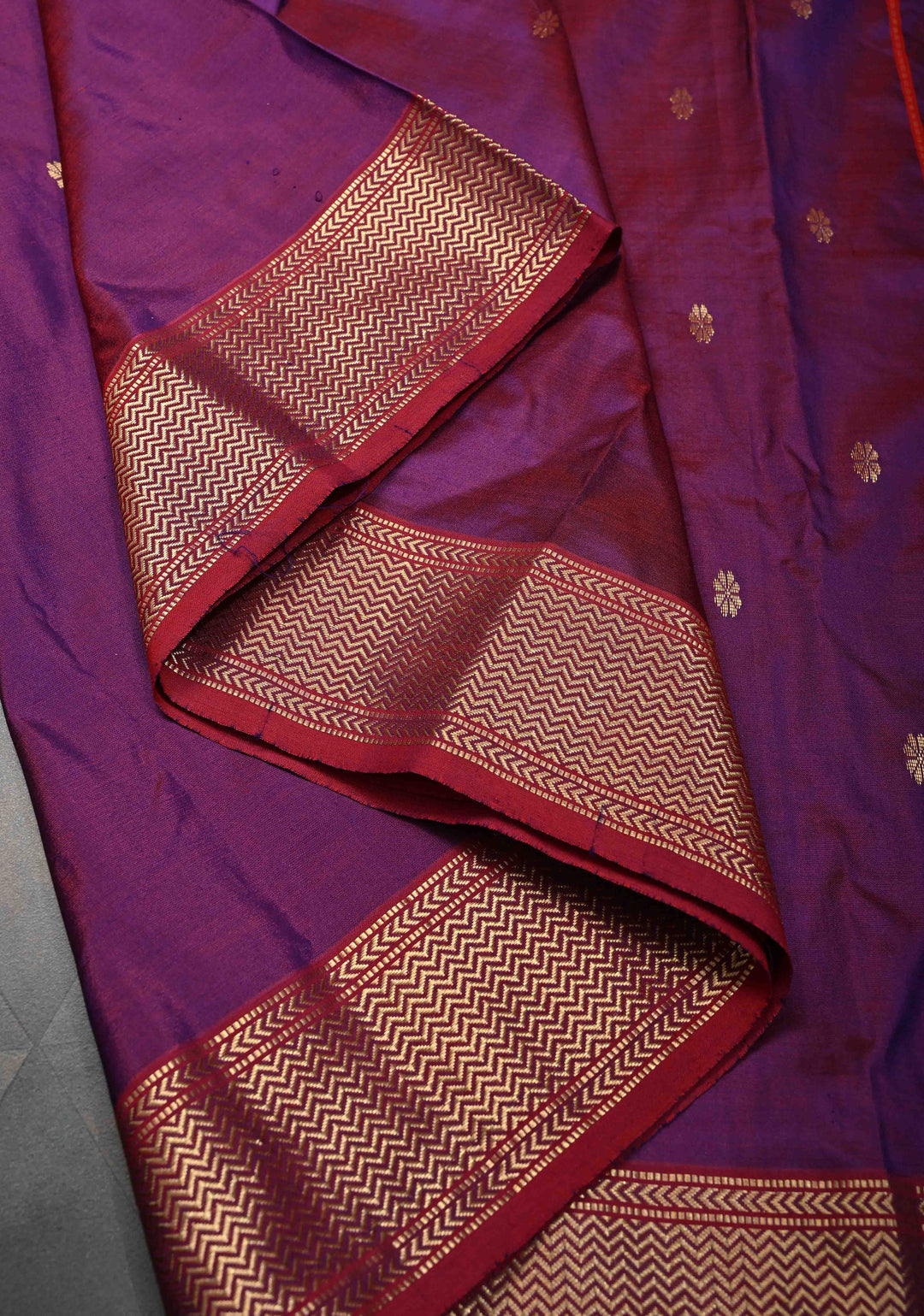 Purple Dual Tone Maheshwari Pure Silk Saree with Chunri Buttis and Zari Border | SILK MARK CERTIFIED