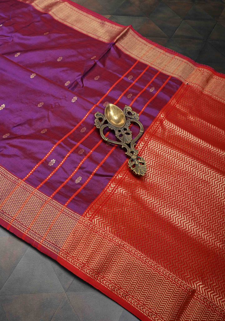 Purple Dual Tone Maheshwari Pure Silk Saree with Chunri Buttis and Zari Border | SILK MARK CERTIFIED