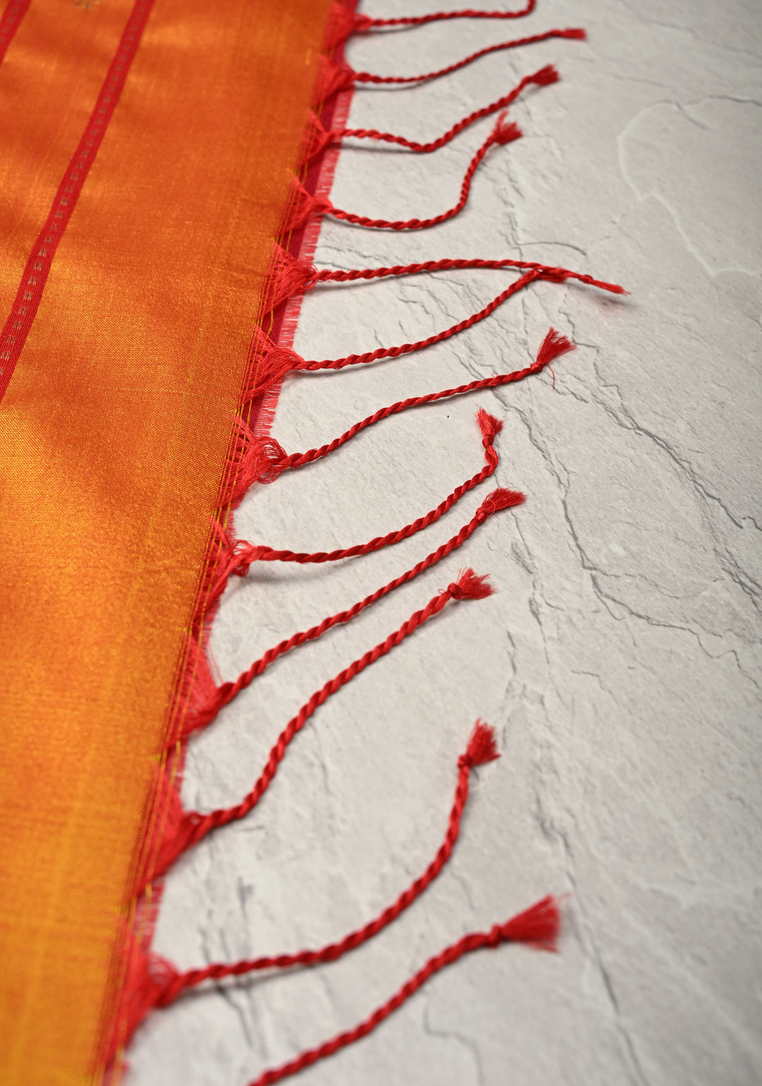 Orange Dual tone Maheshwari Pure Silk Saree with Chunri Buttis and Zari Border | SILK MARK CERTIFIED