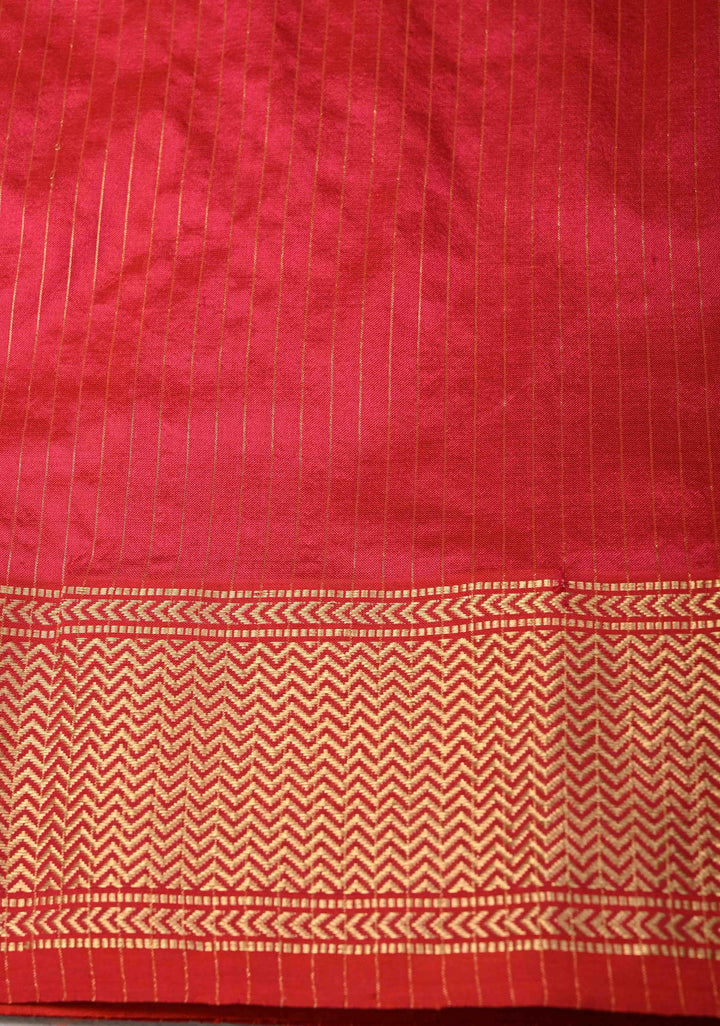 Orange Dual tone Maheshwari Pure Silk Saree with Chunri Buttis and Zari Border | SILK MARK CERTIFIED