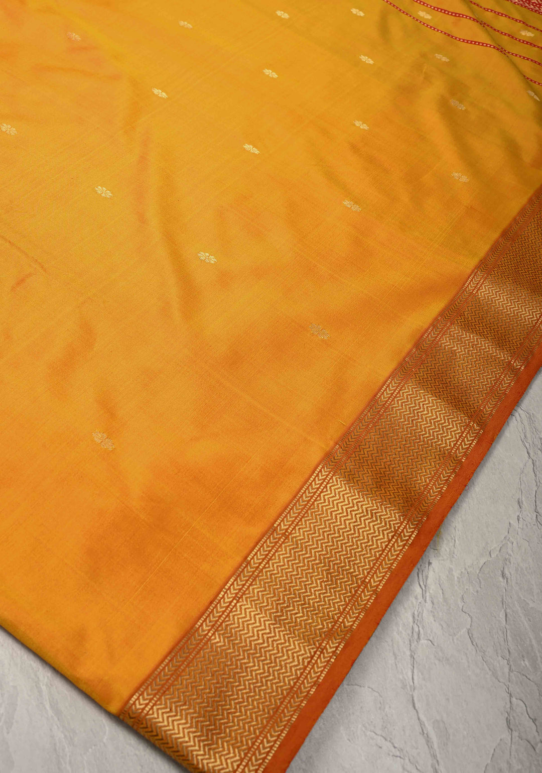 Orange Dual tone Maheshwari Pure Silk Saree with Chunri Buttis and Zari Border | SILK MARK CERTIFIED