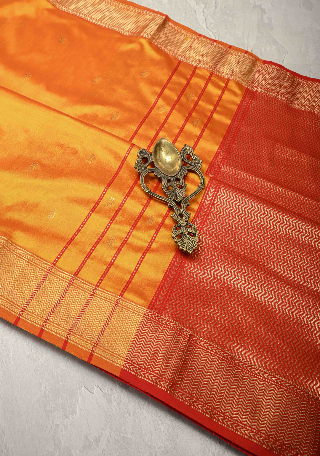 Orange Dual tone Maheshwari Pure Silk Saree with Chunri Buttis and Zari Border | SILK MARK CERTIFIED