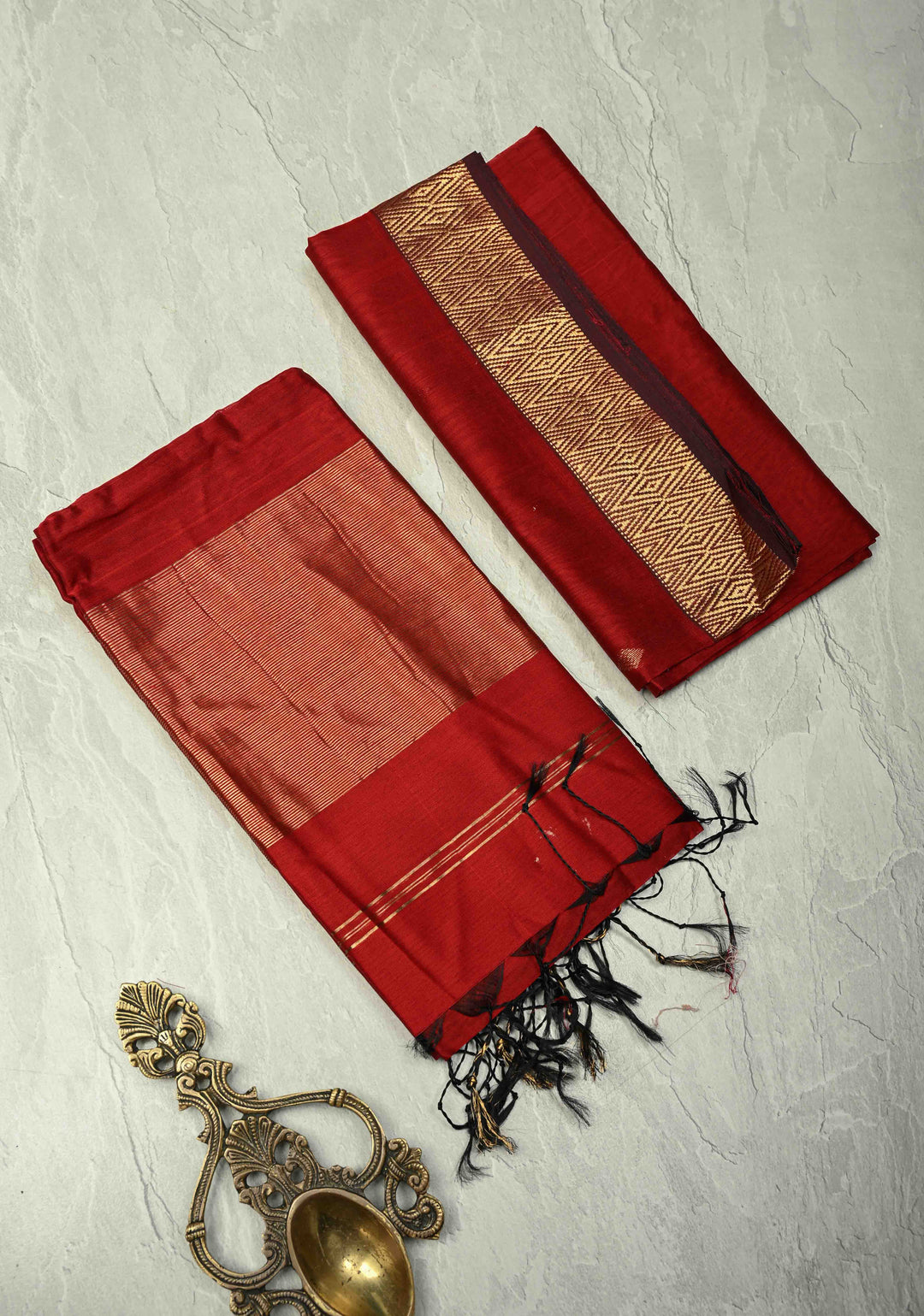 Custom made : 3 Piece Suit Red Maheshwari Silk Cotton Stitched Salwar Kameez set