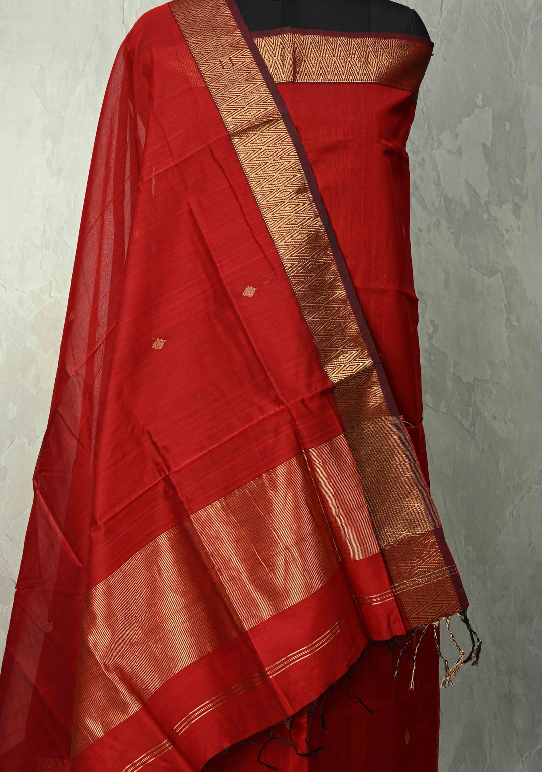 Custom made : 3 Piece Suit Red Maheshwari Silk Cotton Stitched Salwar Kameez set