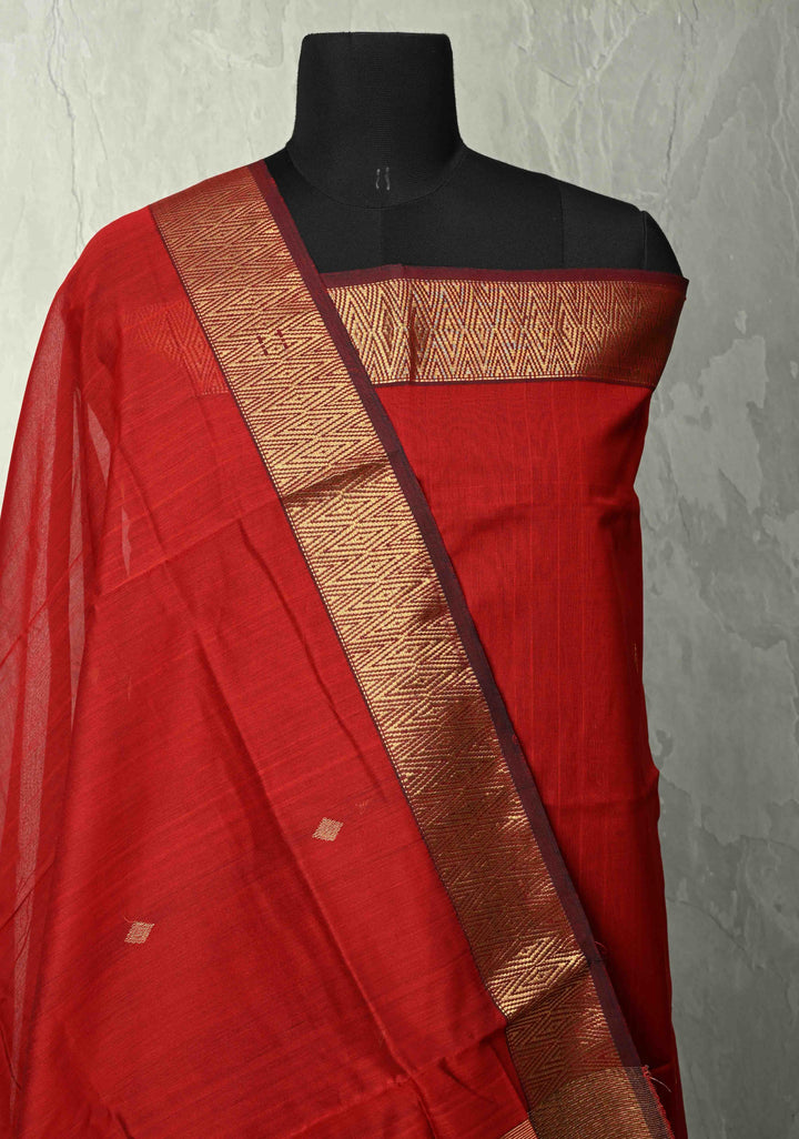 Custom made : 3 Piece Suit Red Maheshwari Silk Cotton Stitched Salwar Kameez set