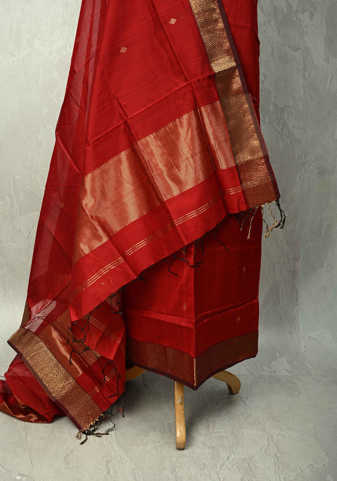 Custom made : 3 Piece Suit Red Maheshwari Silk Cotton Stitched Salwar Kameez set