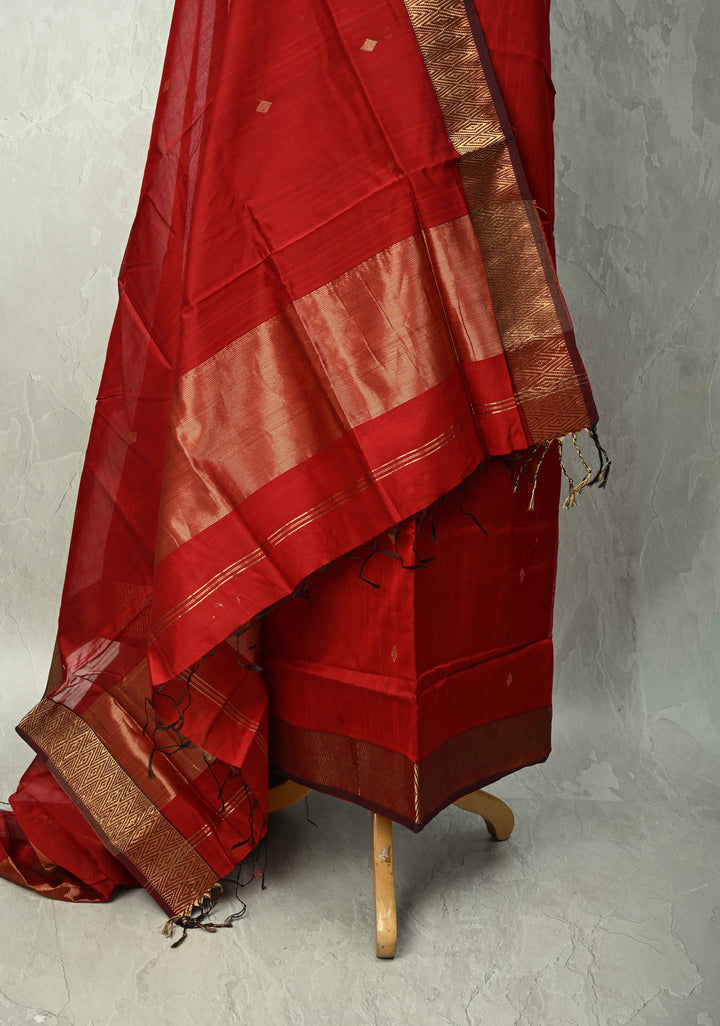 Custom made : 3 Piece Suit Red Maheshwari Silk Cotton Stitched Salwar Kameez set