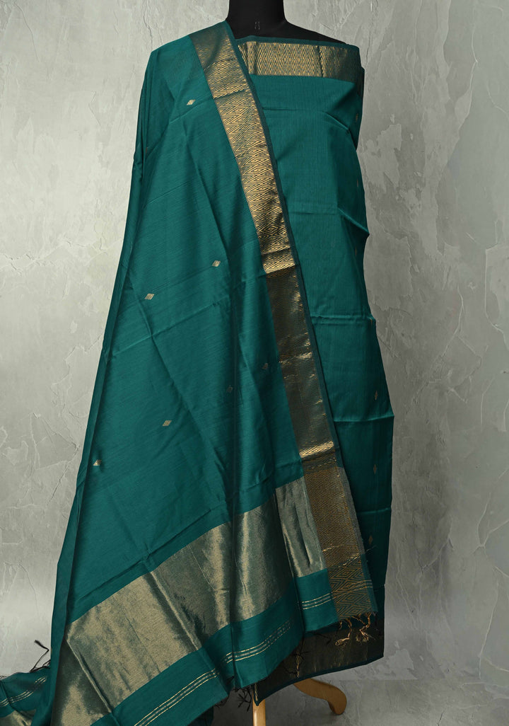 Custom made : 3 piece Suit Green Maheshwari Silk Cotton Stitched Salwar Kameez set