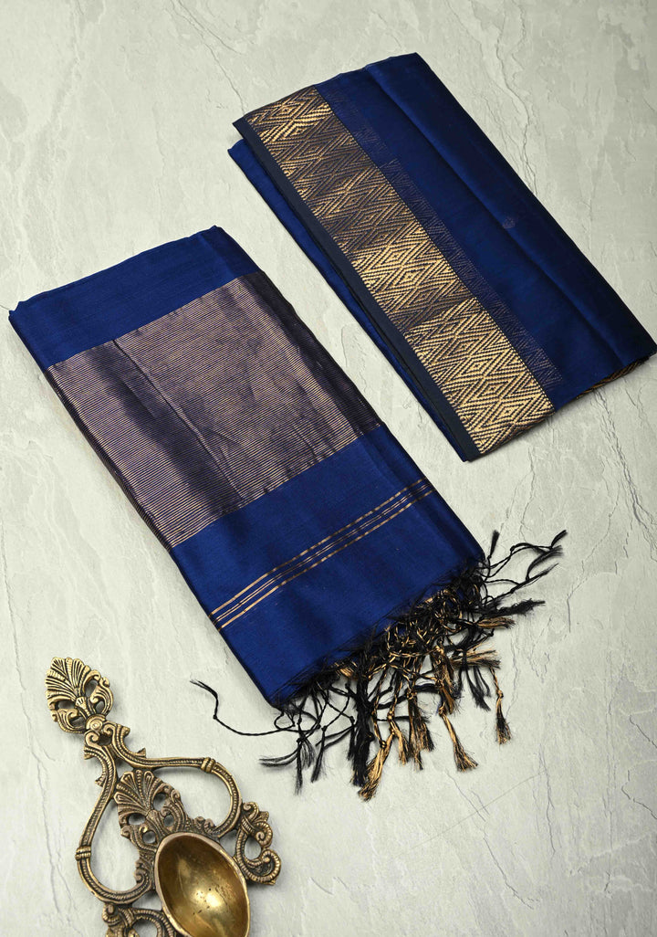 Custom made : 3 piece Suit Royal Blue  Maheshwari Silk Cotton Stitched Salwar Kameez set