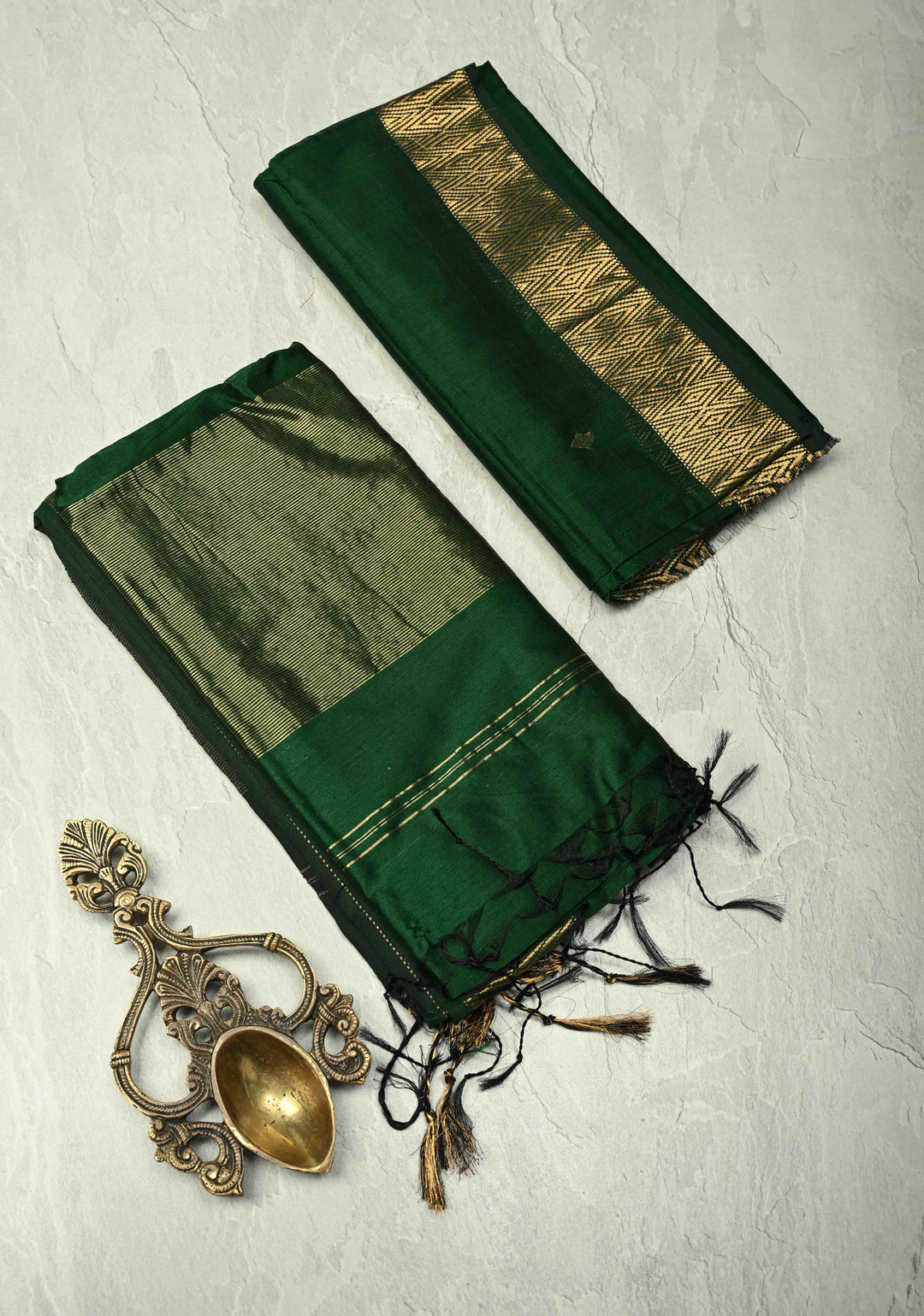 Custom made : 3 piece Suit Dark Green Maheshwari Silk Cotton Stitched Salwar Kameez set