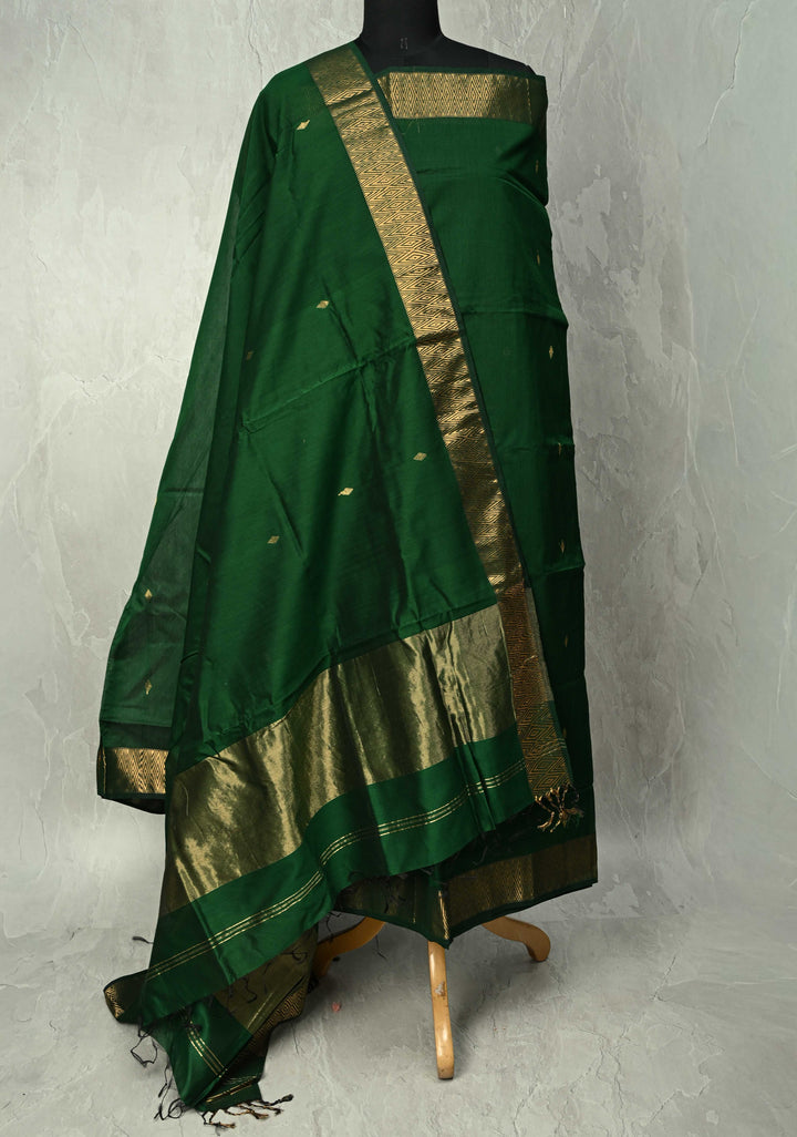 Custom made : 3 piece Suit Dark Green Maheshwari Silk Cotton Stitched Salwar Kameez set