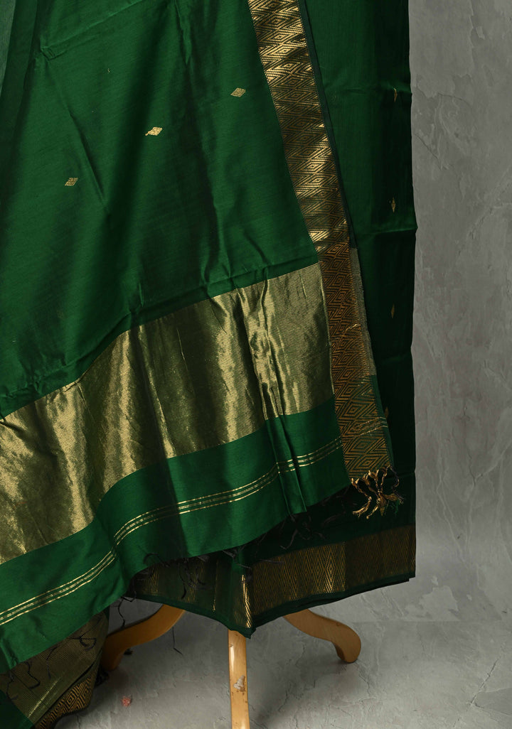 Custom made : 3 piece Suit Dark Green Maheshwari Silk Cotton Stitched Salwar Kameez set