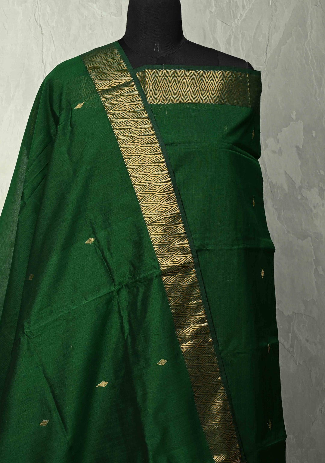 Custom made : 3 piece Suit Dark Green Maheshwari Silk Cotton Stitched Salwar Kameez set