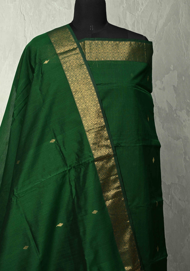 Custom made : 3 piece Suit Dark Green Maheshwari Silk Cotton Stitched Salwar Kameez set
