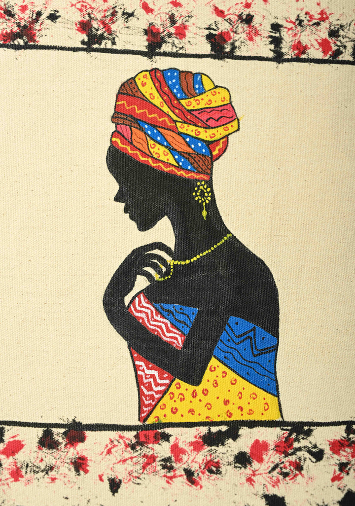 African Lady Handpainted Handmade Jute Bag