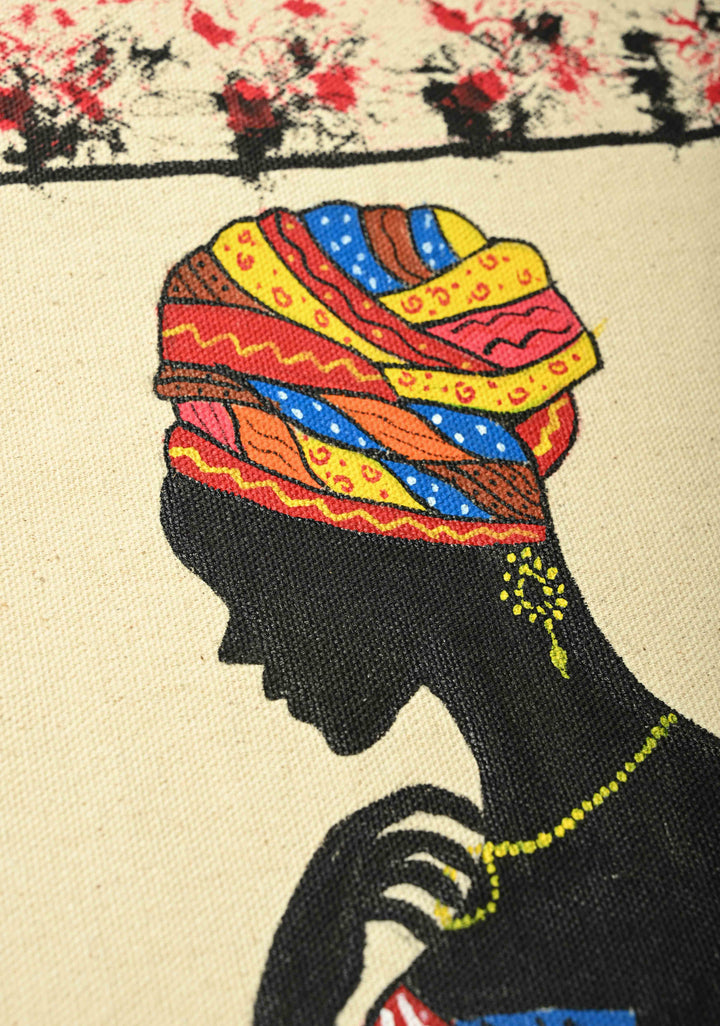 African Lady Handpainted Handmade Jute Bag