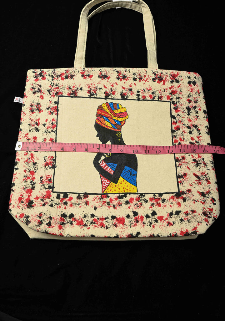 African Lady Handpainted Handmade Jute Bag