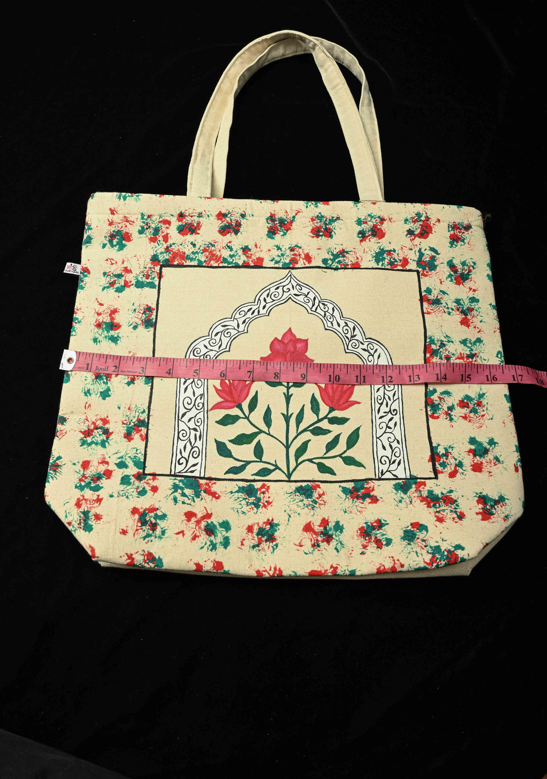 Beige Jute  Hand-Painted Flower Art Tote Bag