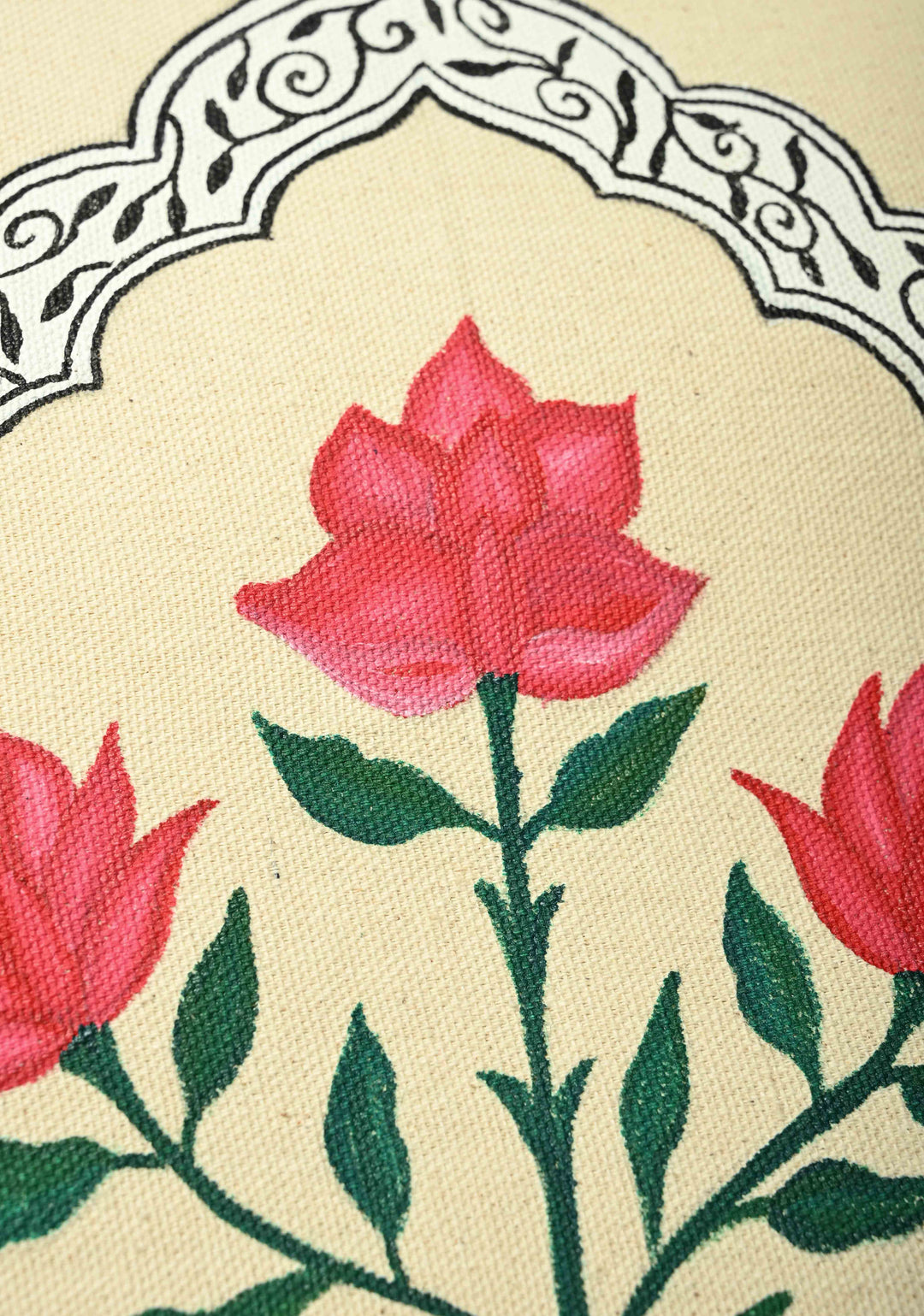 Beige Jute  Hand-Painted Flower Art Tote Bag