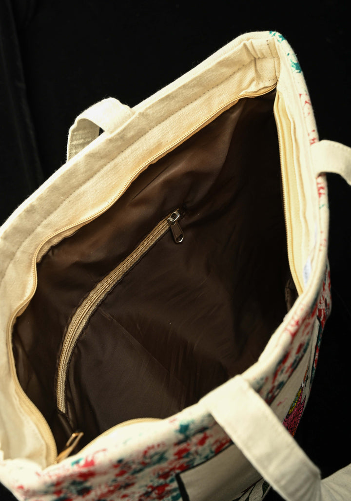 Madhubani  Jute Tote Bag With Hand-Painted Bird Art