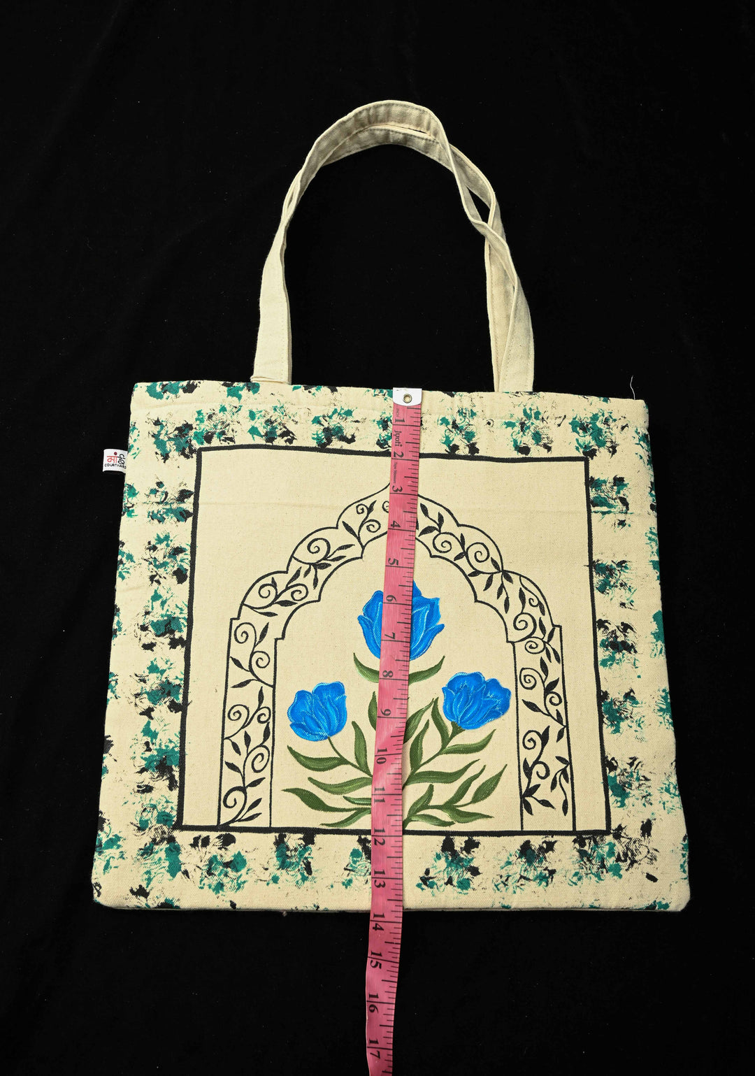 Beige Jute Persian Floral Suta Hand-Painted Tote Bag
