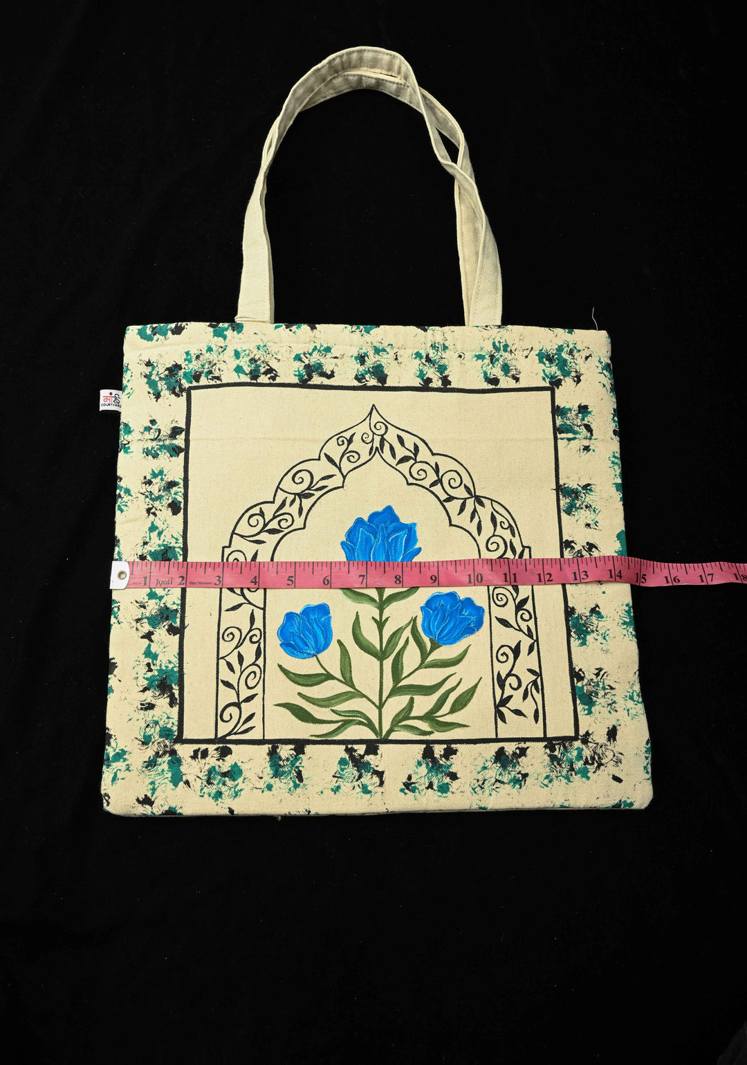 Beige Jute Persian Floral Suta Hand-Painted Tote Bag