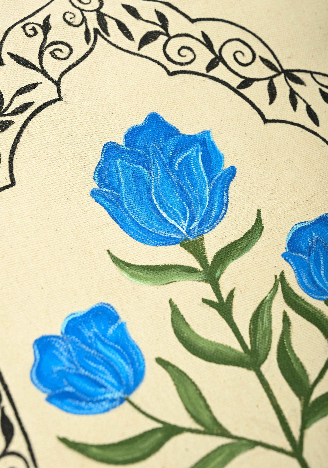 Beige Jute Persian Floral Suta Hand-Painted Tote Bag