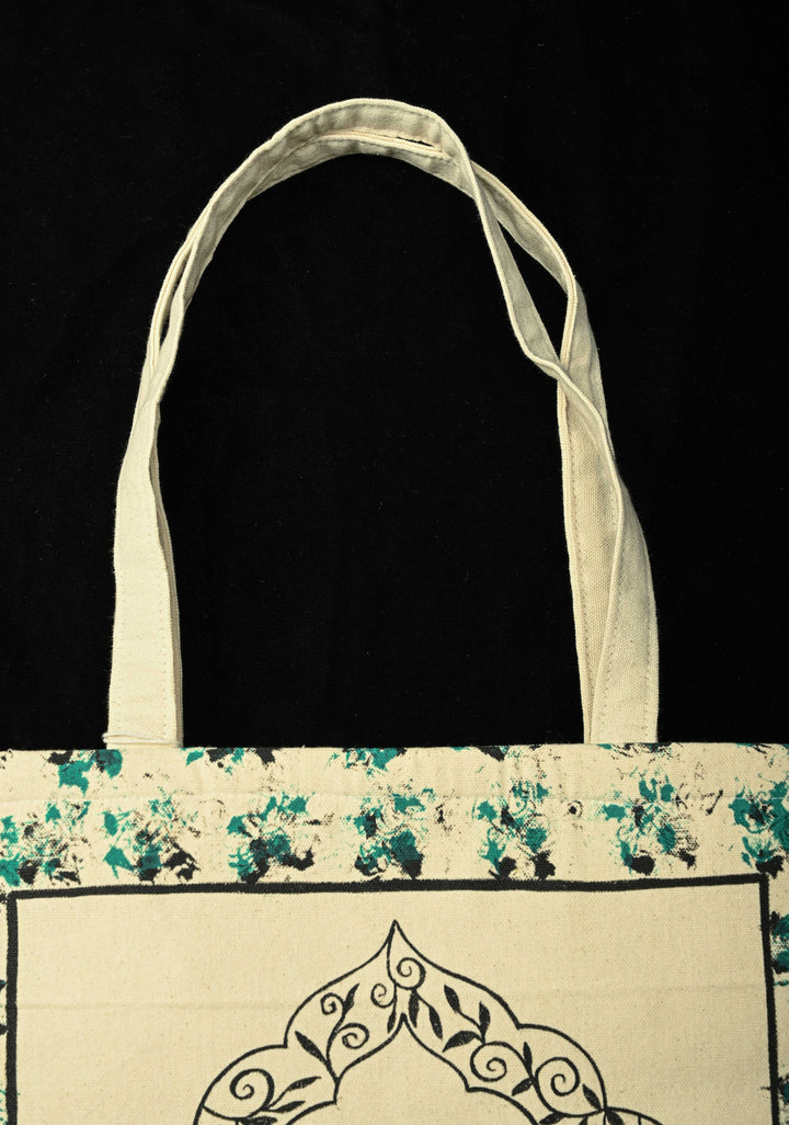 Beige Jute Persian Floral Suta Hand-Painted Tote Bag