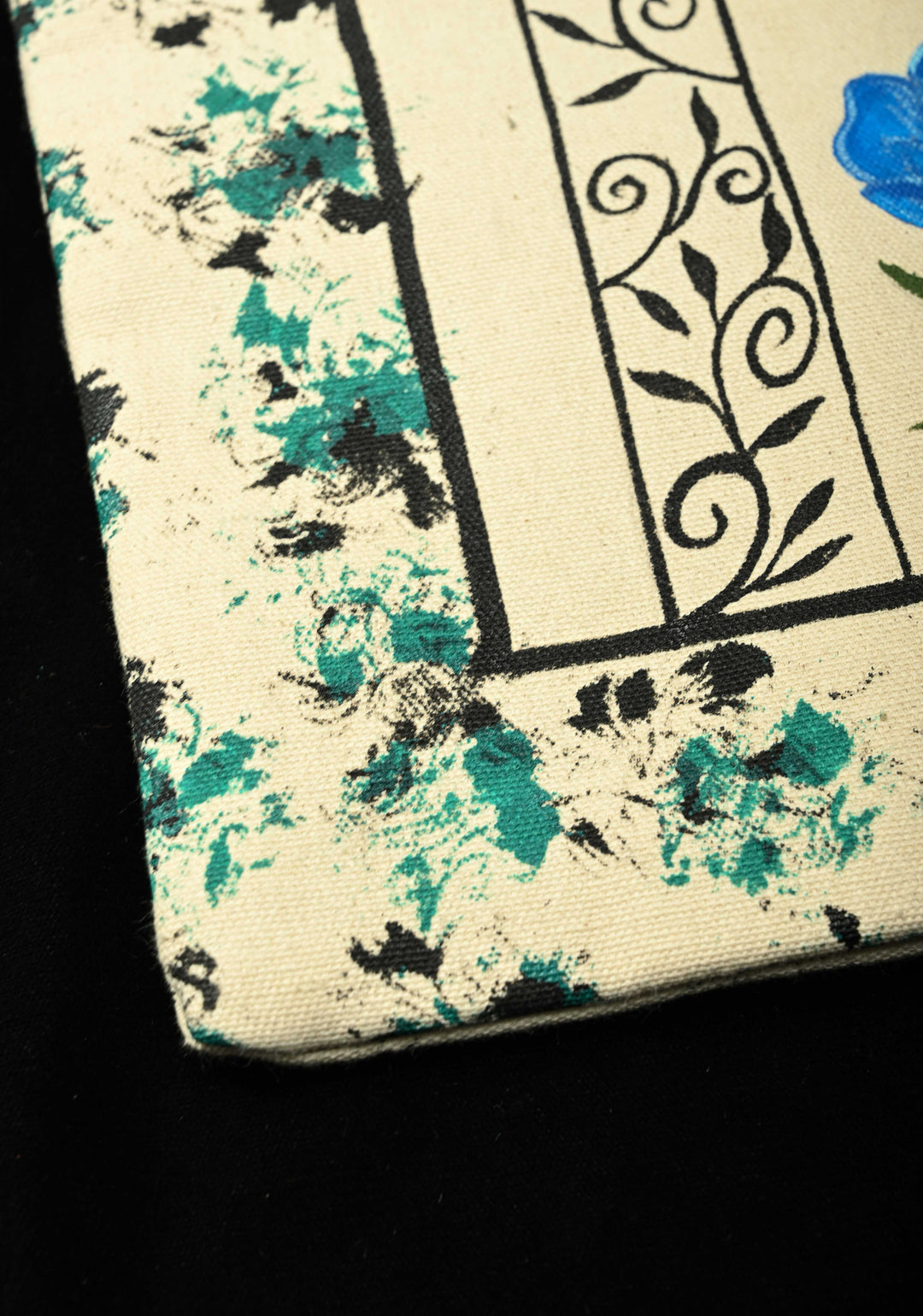 Beige Jute Persian Floral Suta Hand-Painted Tote Bag