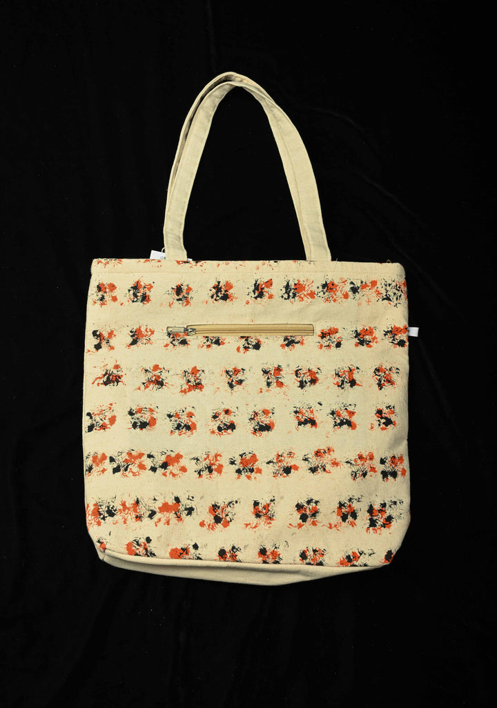 Beige Jute Tote Bag with Buddha Face Hand-Painted