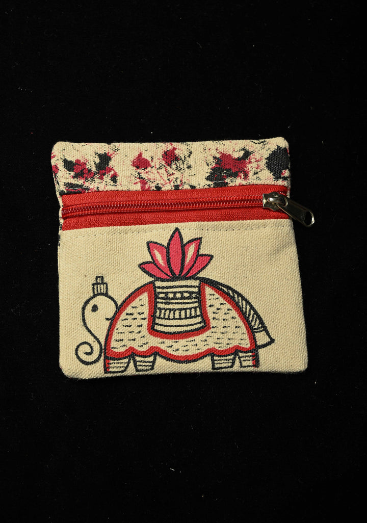 Pouch :Madhubani  Hand-Painted Elephant Coin Pouch with Madhubani Art | SHOBITAM
