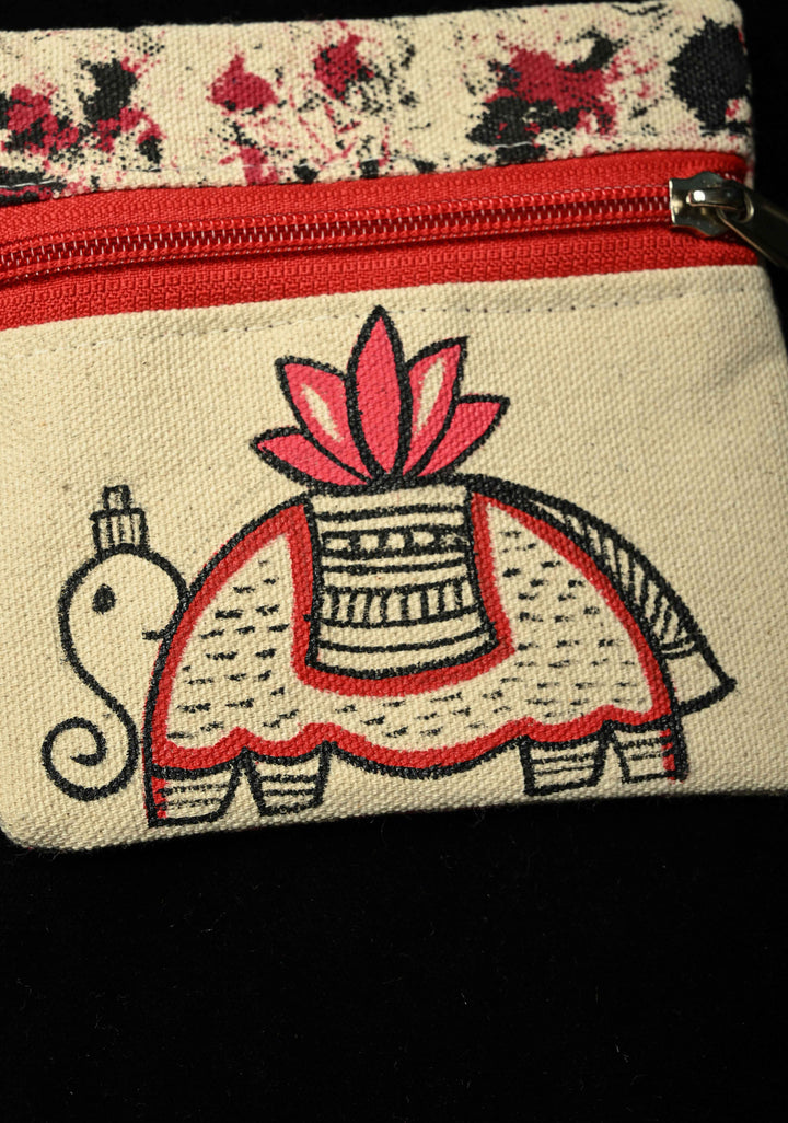 Pouch :Madhubani  Hand-Painted Elephant Coin Pouch with Madhubani Art | SHOBITAM