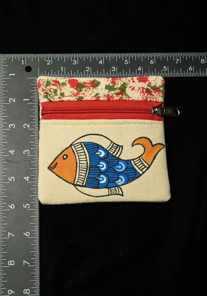 Pouch : Madhubani Hand Painting Fish Coin Pouch | SHOBITAM
