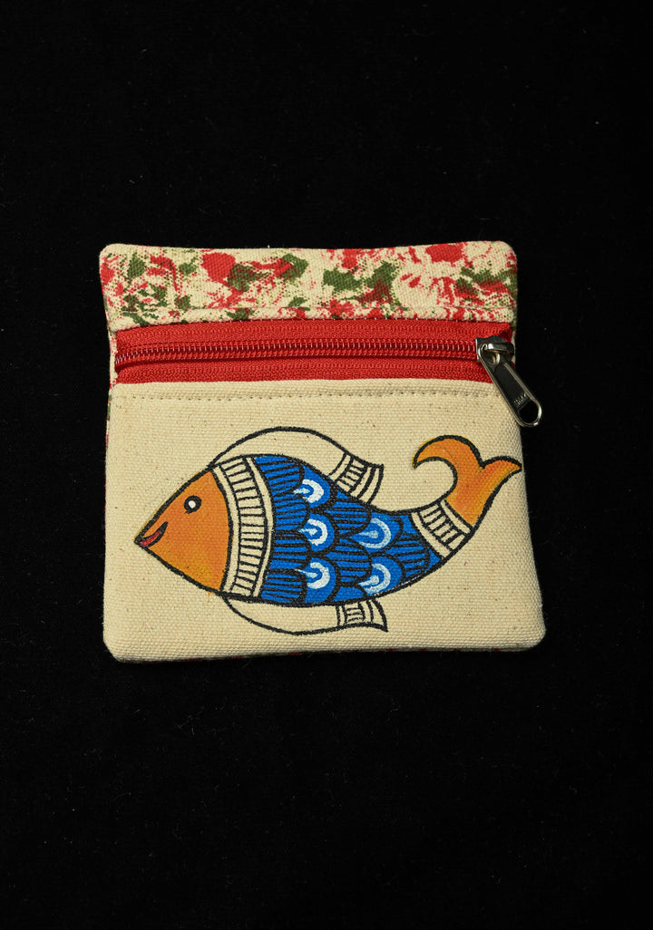 Pouch : Madhubani Hand Painting Fish Coin Pouch | SHOBITAM