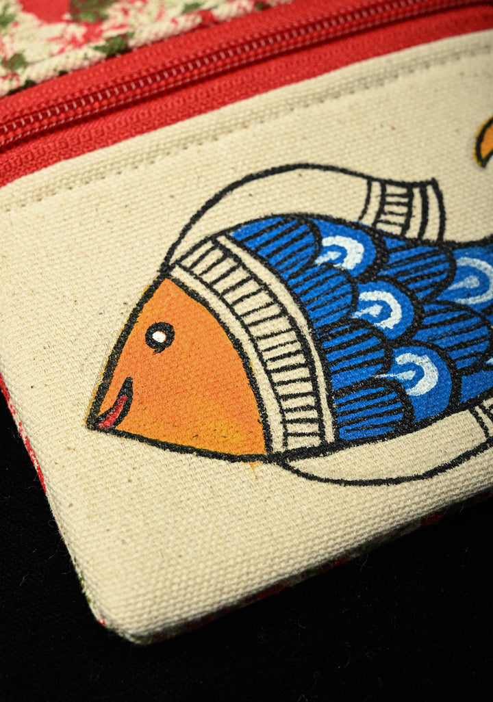 Pouch : Madhubani Hand Painting Fish Coin Pouch | SHOBITAM