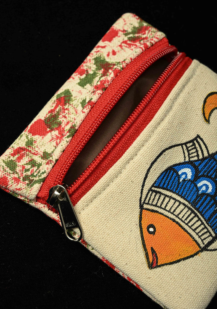 Pouch : Madhubani Hand Painting Fish Coin Pouch | SHOBITAM