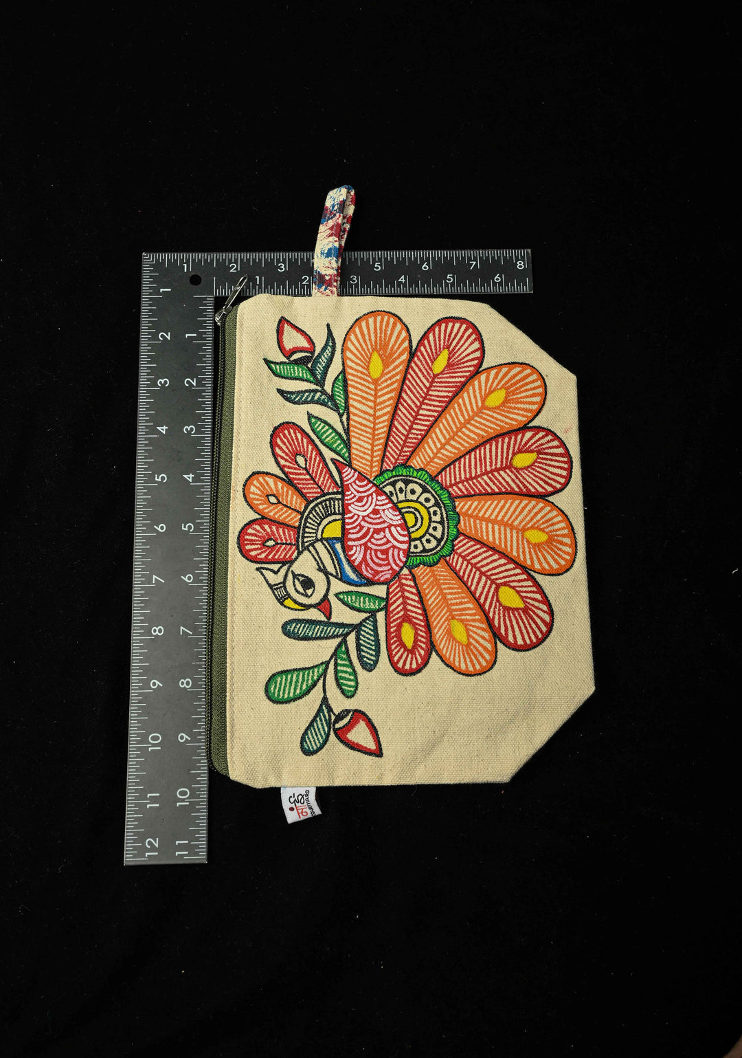 Pouch : Madhubani Bird Hand -Painted Art Canvas Utility Pouch | SHOBITAM