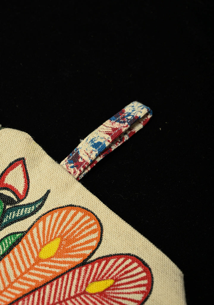 Pouch : Madhubani Bird Hand -Painted Art Canvas Utility Pouch | SHOBITAM
