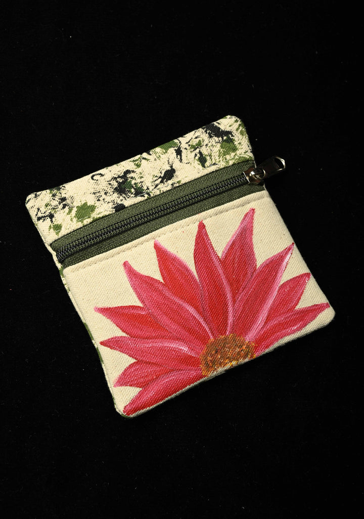 Pouch :Madhubani Pink Lotus Bloom Hand Painted Coin Pouch | SHOBITAM
