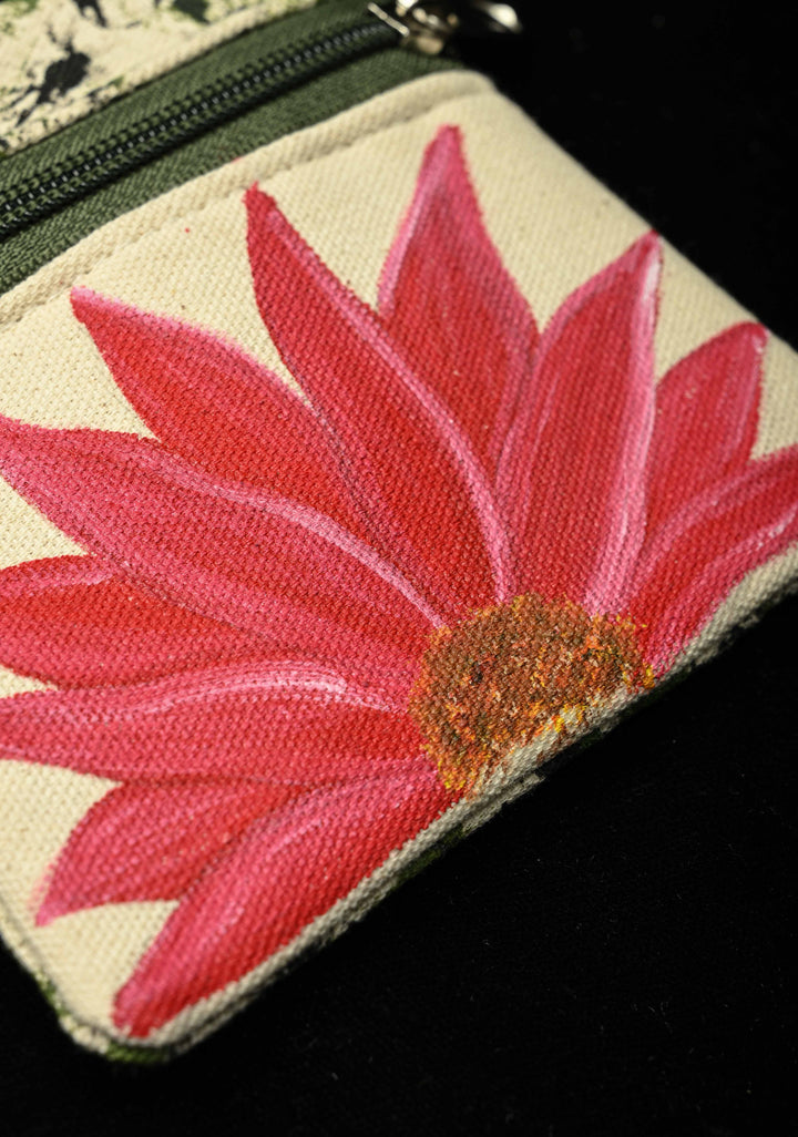Pouch :Madhubani Pink Lotus Bloom Hand Painted Coin Pouch | SHOBITAM