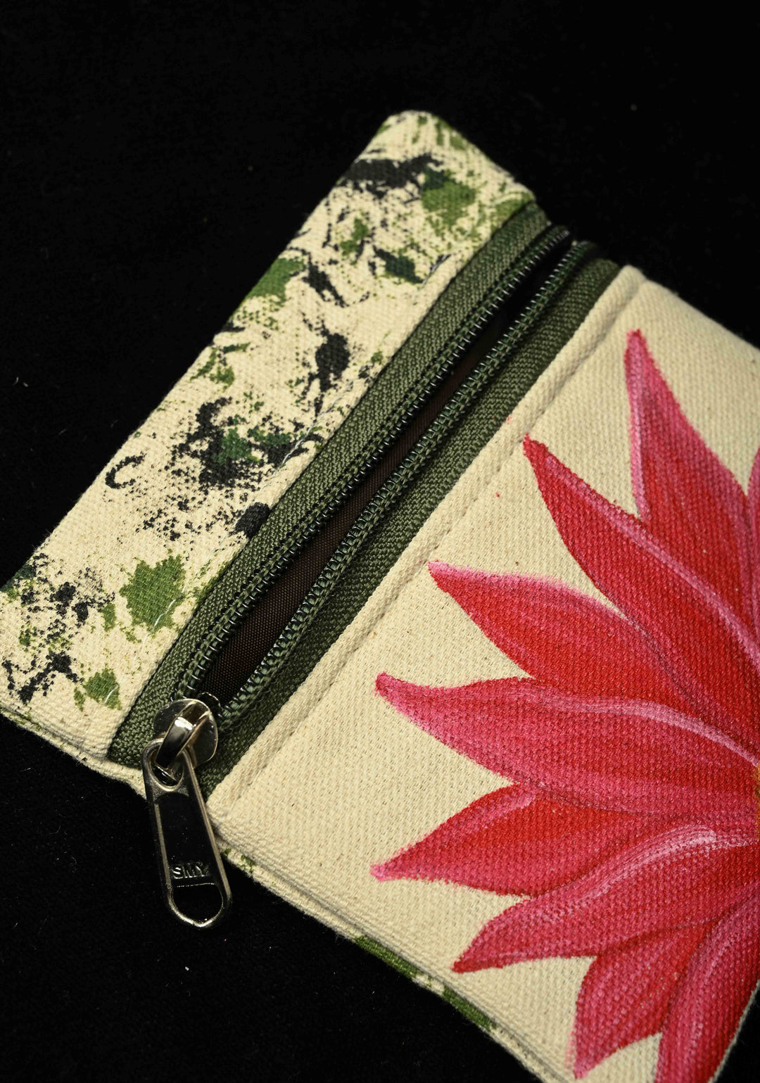 Pouch :Madhubani Pink Lotus Bloom Hand Painted Coin Pouch | SHOBITAM