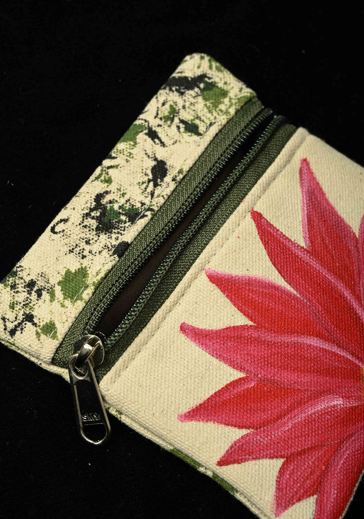 Pouch :Madhubani Pink Lotus Bloom Hand Painted Coin Pouch | SHOBITAM