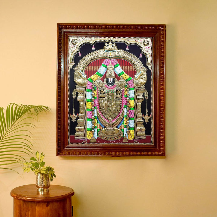 36*48 Tanjore Painting Balaji Authentic With 22 Ct gold Foil and Jaipur Gemstones,Unframed-SHOBITAM