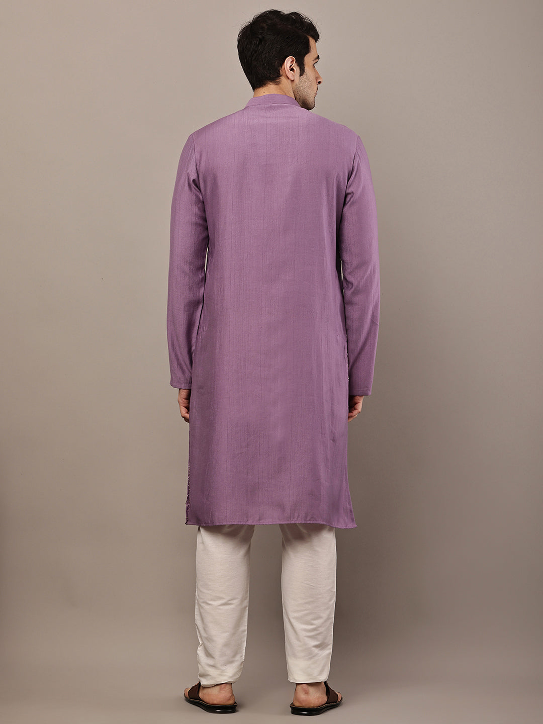 Men's Straight Purple Viscose Silk embroidery Kurta | SHOBITAM