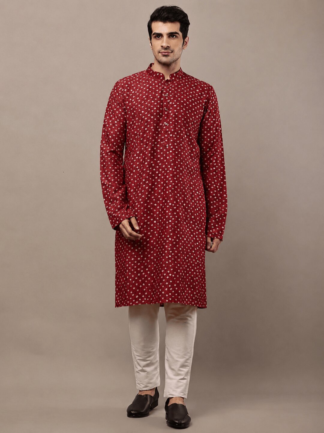 Men’s Red Printed Ethnic Kurta Set | SHOBITAM