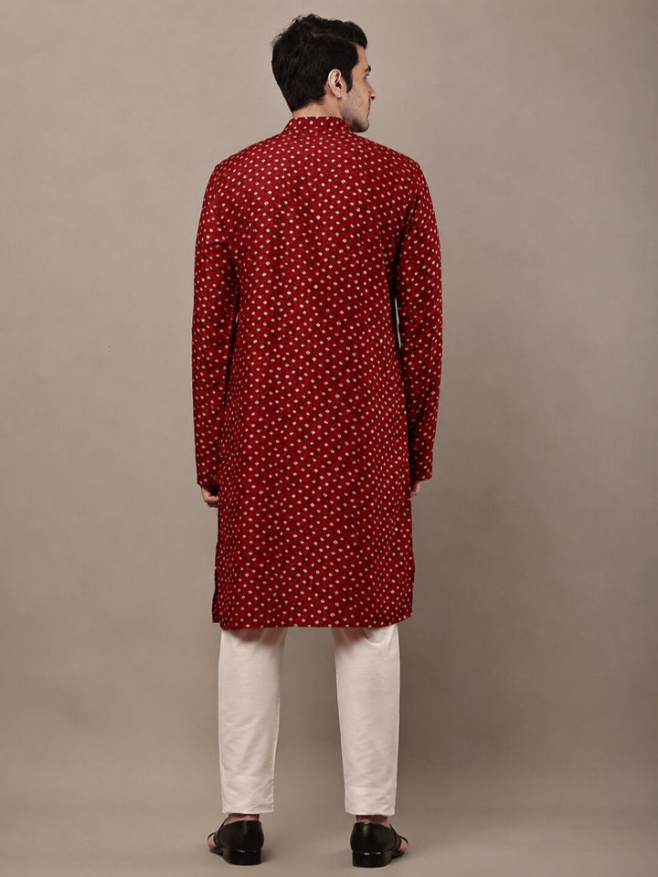 Men’s Red Printed Ethnic Kurta Set | SHOBITAM